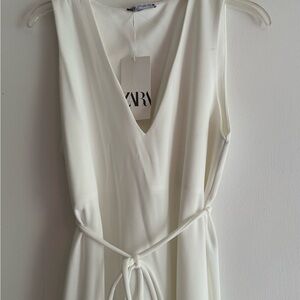 Zara White Sheath Midi Dress V-Neck Sleeveless
